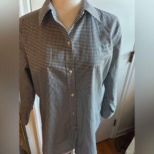 Ralph Lauren No-Iron Black & White Gingham 3/4 Sleeve Shirt Sz. Lg EUC